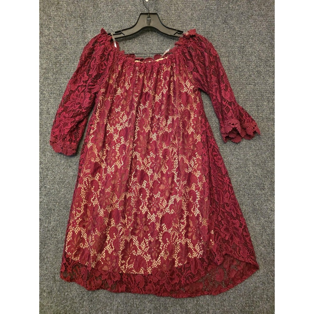 Umgee Dress Womens S Red Lace Off Shoulder Bell Sleeve Short Shift Boho Party
